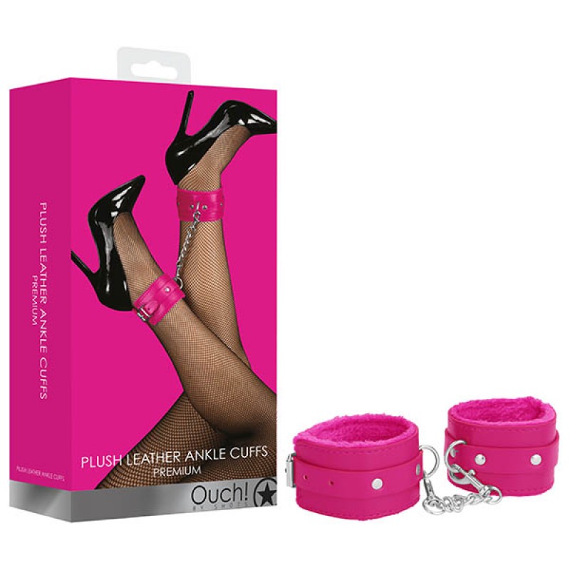OUCH! Plush Leather Ankle Cuffs - Pink
